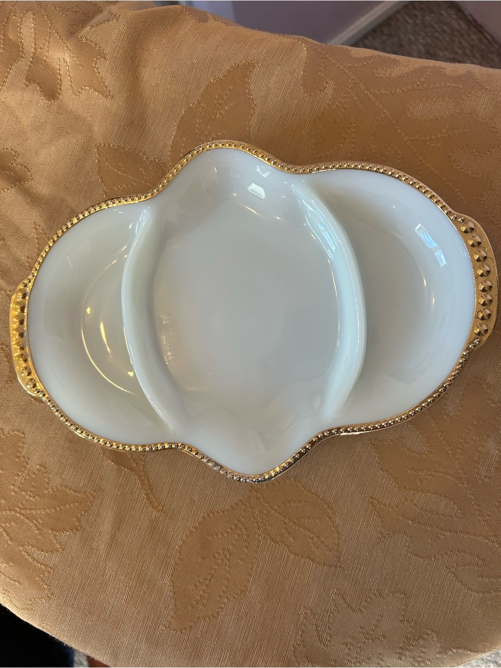 Vintage Fire King Oven Ware White Milk Glass & 22k Gold Bead Trim Made in USA